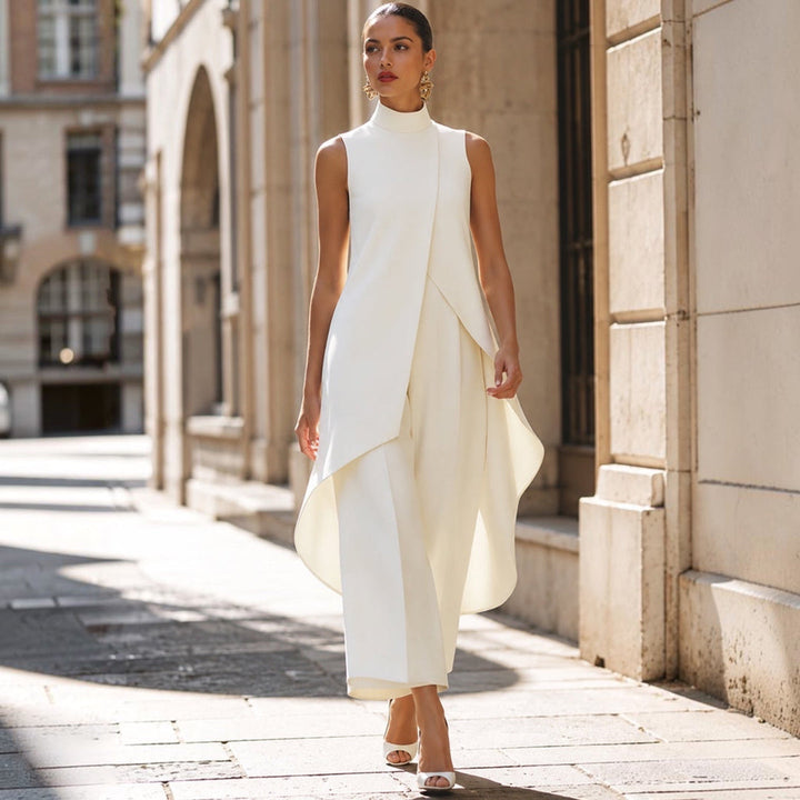 Valentina | Elegantný overal s drapériou a vysokým golierom