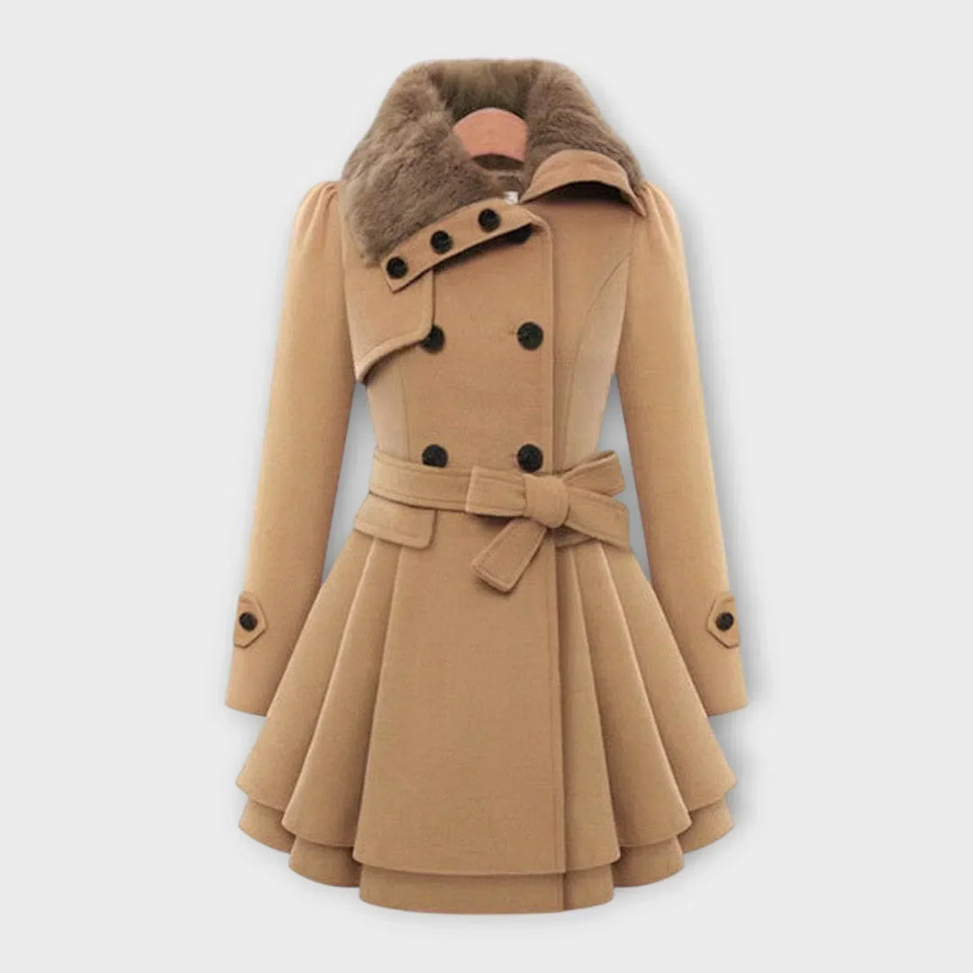 Emma - Elegantný Kabát s Umelým Kožuchom