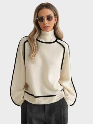 Kráľovský - Elegantný jednobarevný pulóver s vysokým golierom